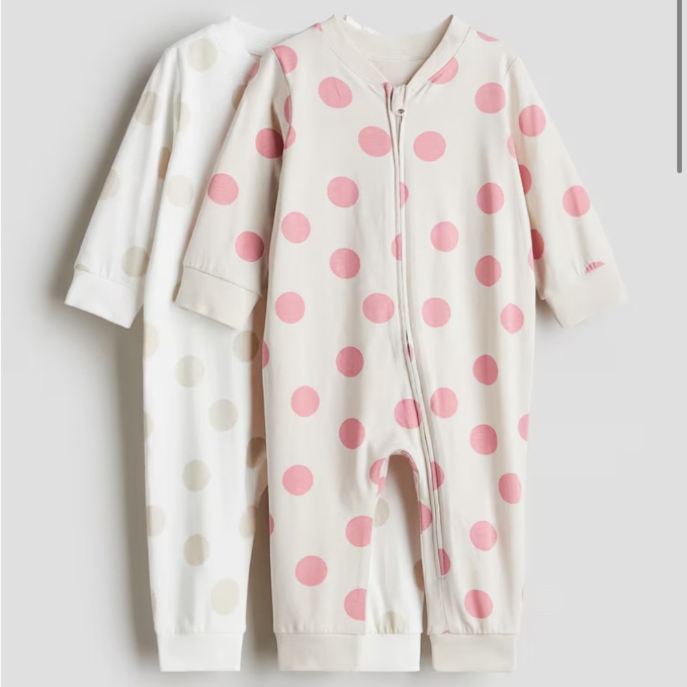 H&M Polka Dot Pajama Set, Newborn - Pink and Cream